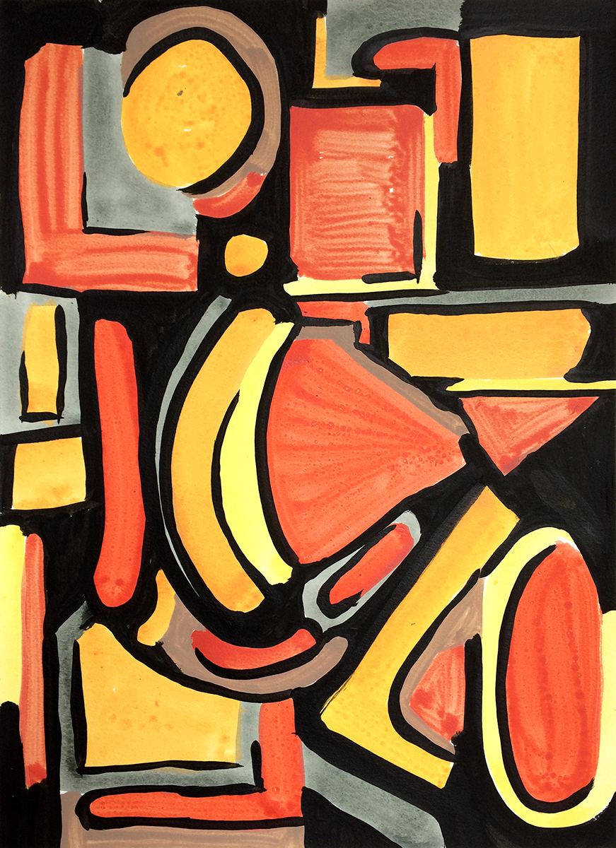 Orange (série _Les Labyrinthes_)-acrylique sur papier-30×40 cm-2019