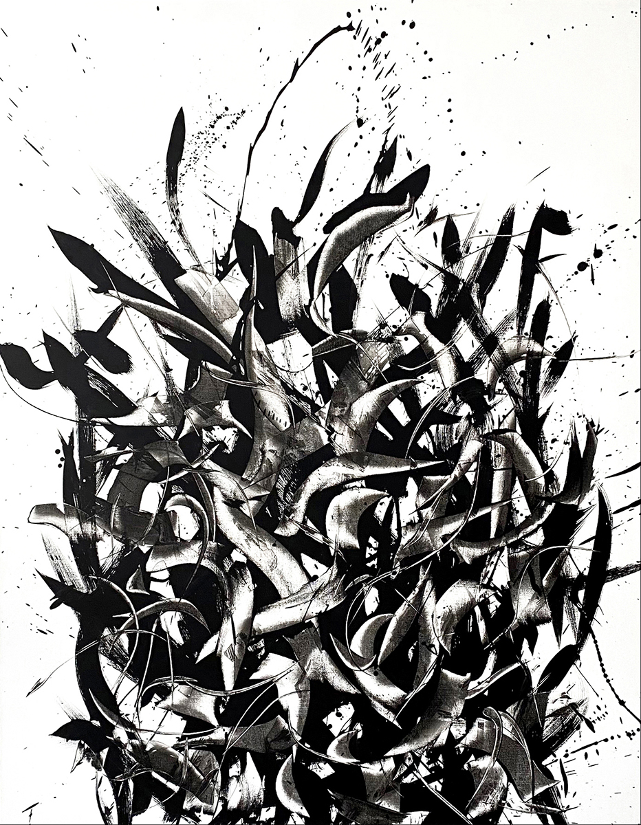peinture en noir et blanc de l'artiste Pascale Kutner expressionnisme abstrait
